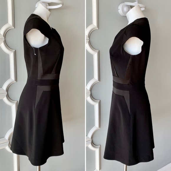 Network Black Fit and Flare Cap Sleeve Satin Trim Dress Size Medium - Picture 5 of 10